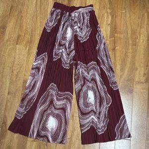 Red and White Wide Leg Pants with Abstract Pattern